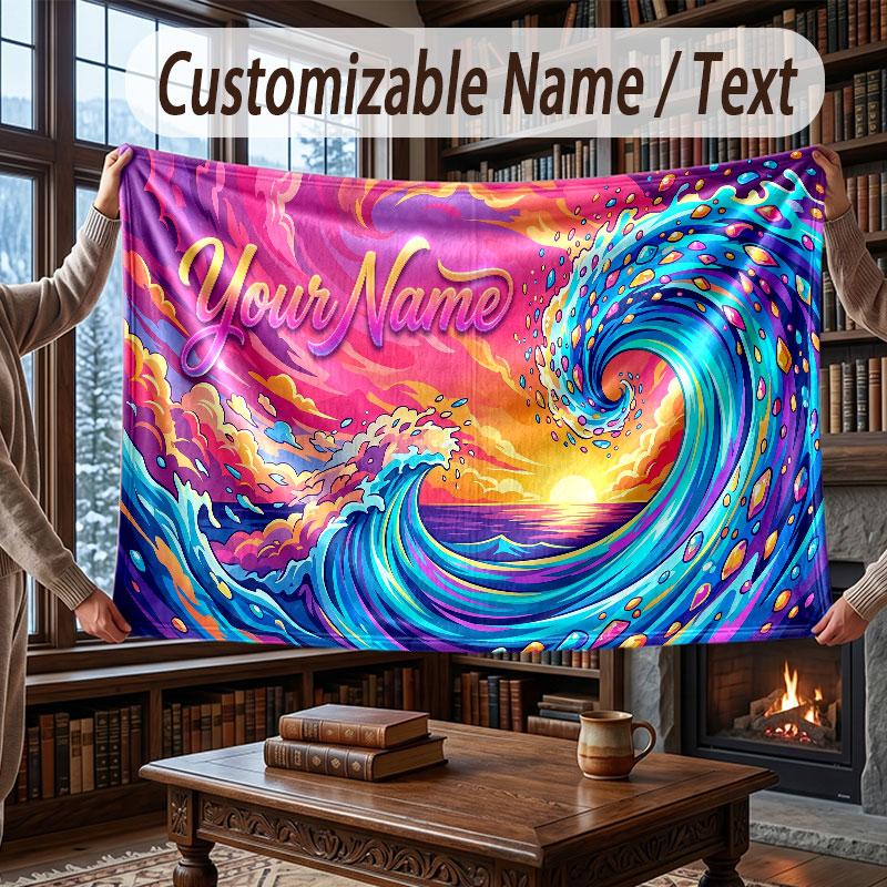Octopus Sea Life Theme Throw Blanket Custom Name Text Personalized Blanket Soft Cozy Blanket for Home Sofa Bed