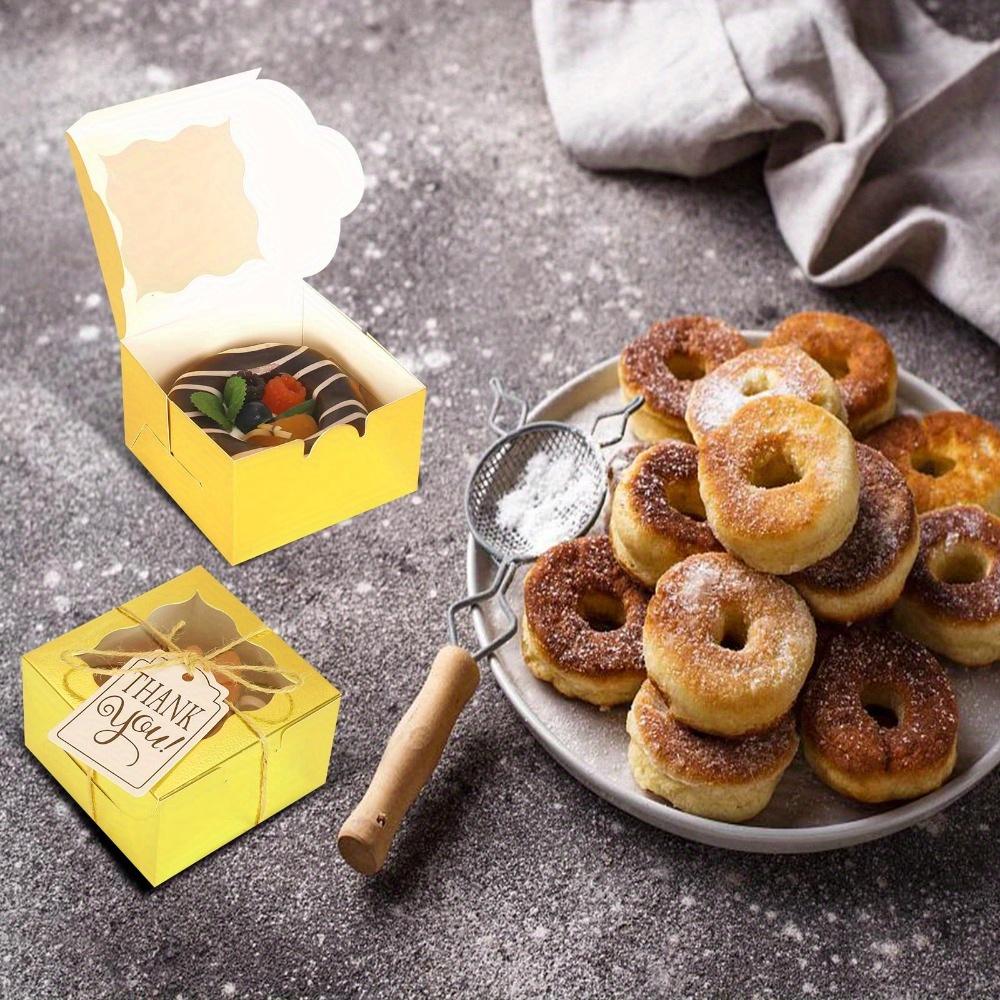 10pcs Golden Bakery Boxes with Window Individual Cupcake Boxes with Tag and String Cookie Boxes Cake Boxes Biscuit Boxes Candy Boxes Gift Boxes Pastry