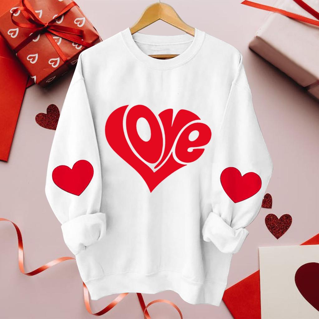 Women's Casual Fashion Valentine's Day Printing Long Sleeve O-Neck Pullover Top Blouse