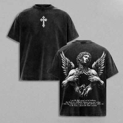 T-shirt Stampata Angel Art Gotica Y2k T-shirt Oversize Lavata Vintage Manica Corta Magliette in Puro Cotone Top Abbigliamento