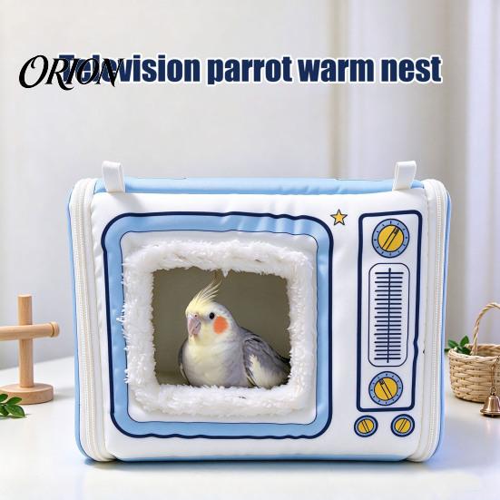 Hanging Bird House TV?Shaped Nest, Plush Warm Parrot Cave Bed, Winter Sleeping Tent Hut for Budgies Cockatiels Small Parrots Cage Decoration