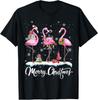 Merry Christmas Hat Santa Flamingo Light Christmas Snow T-Shirt
