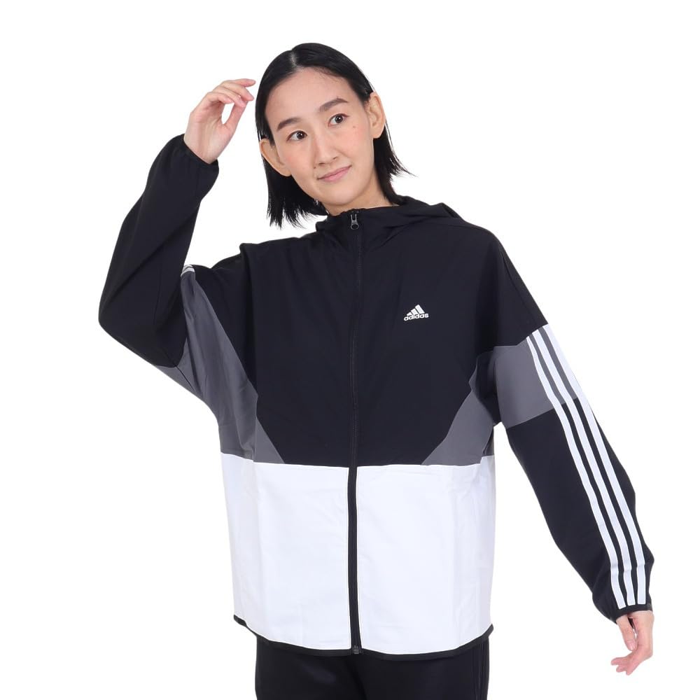 Adidas JSY05 Seasonal Sportswear Loose Fit Color Block Hooded Cross Jacket in Five Size Women's Black/White/Grey (IM8704) J/M