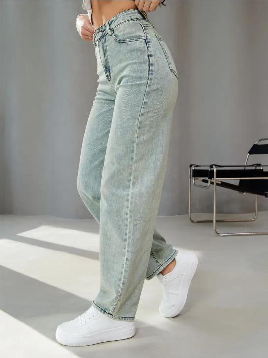 Women's Casual Fashion High Waist Straight Floor-length Jeans