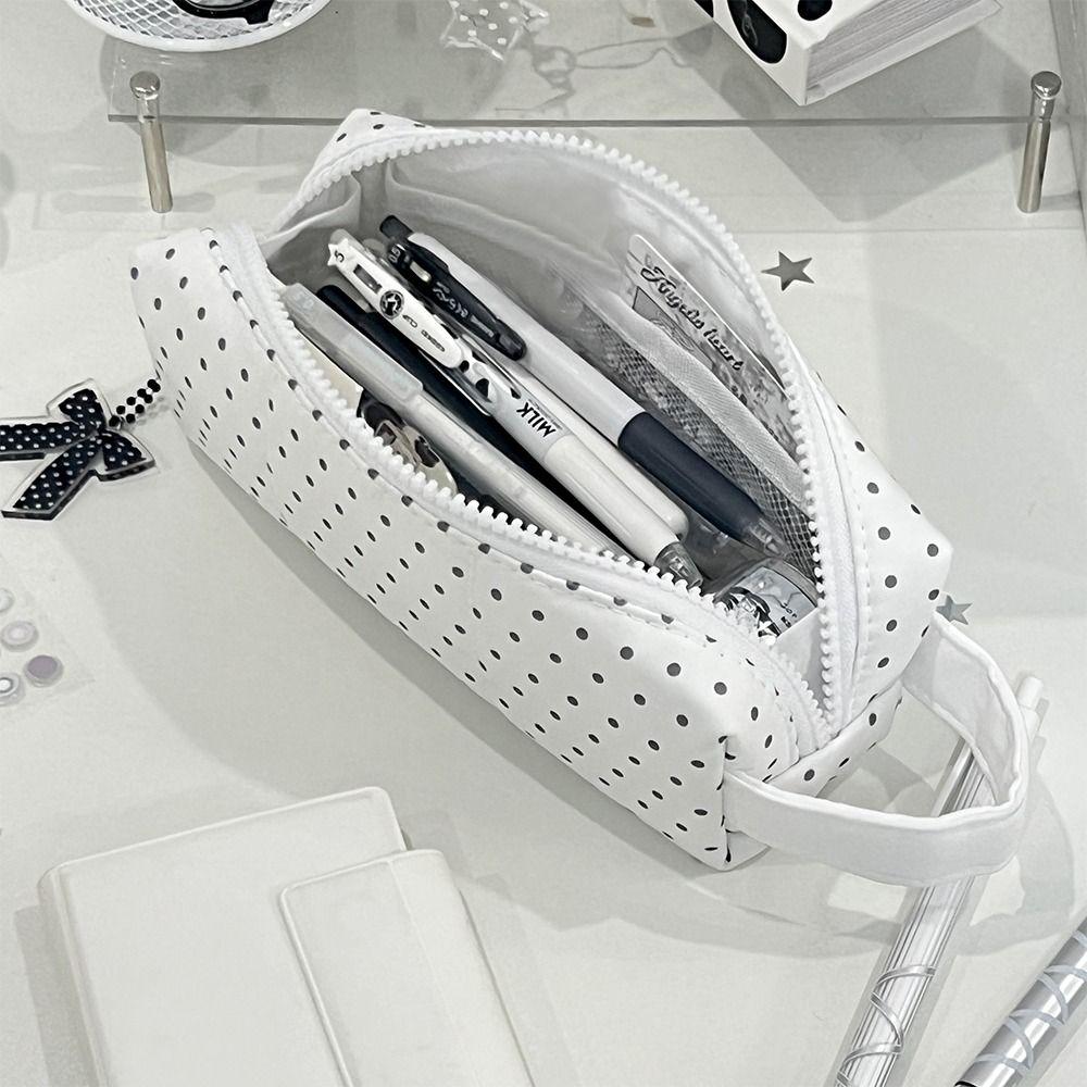 High Quality Polka Dot Storage Bag Large Capacity Zipper Design Pencil Case Pen Bag Gift