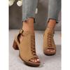 Large-Size Summer New Chunky High-Heel Roman Peep-Toe Hollow-Out Buckle Sandals