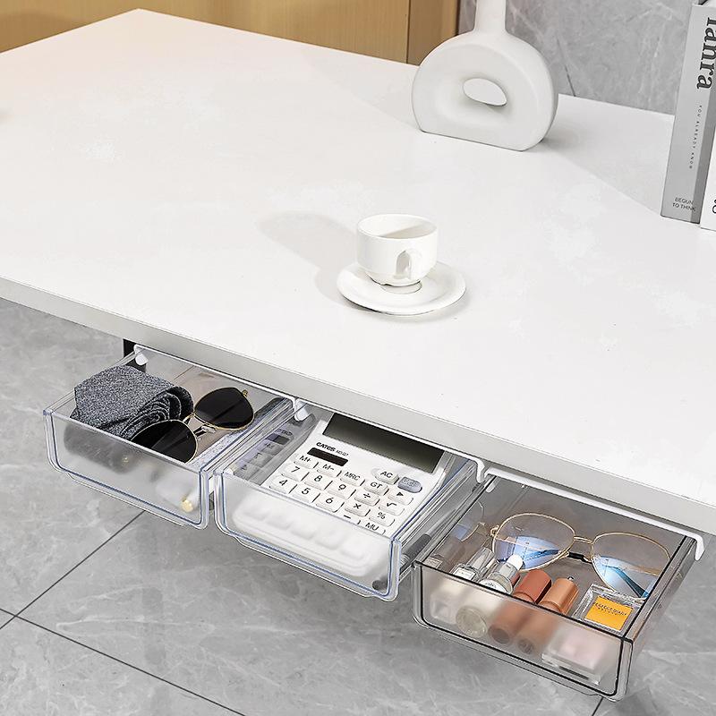 Förvaringslåda för låda under bordet Dold hängande Sovrum Sovsal Kontorsbord Klistring Icke-håltagning Bordsbotten Sortering