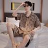 Herren Baumwoll-Cardigan Homewear Mode Nachtwäsche Kurze Ärmel Shorts Pyjama-Set Loungewear