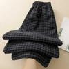 Wool Blend Plaid Straight-leg Pants Elastic Waist Casual Trousers