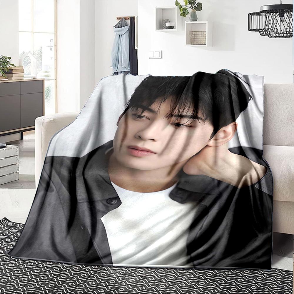 1Pc Cha Eun-woo Print Blanket Soft Comfortable Polyester Throw All Seasons Use Bedroom Office Outdoor Christmas Gift Choice Portrait Photo Print Print
