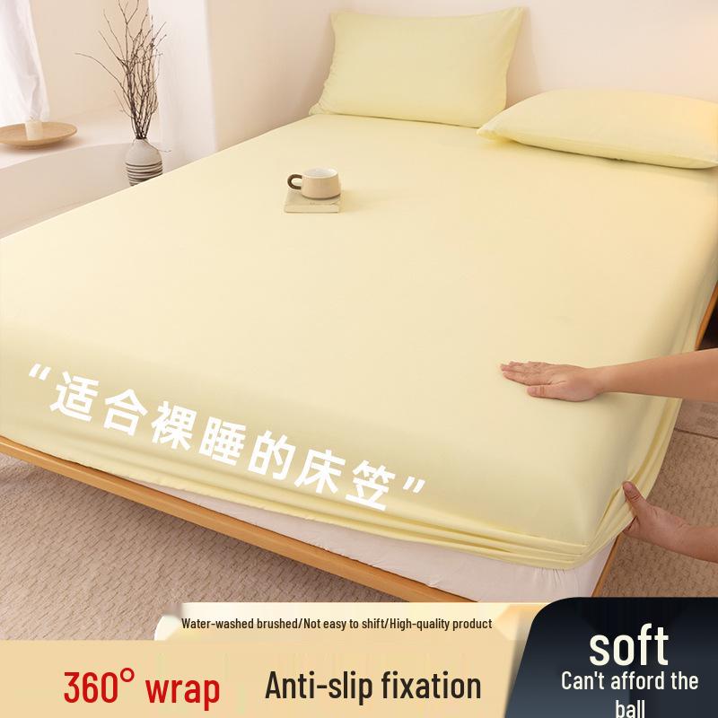 High-Quality Washed Cotton Solid Color Fitted Sheet with Pillowcase, Bedspread, and Dustproof Bed Cover