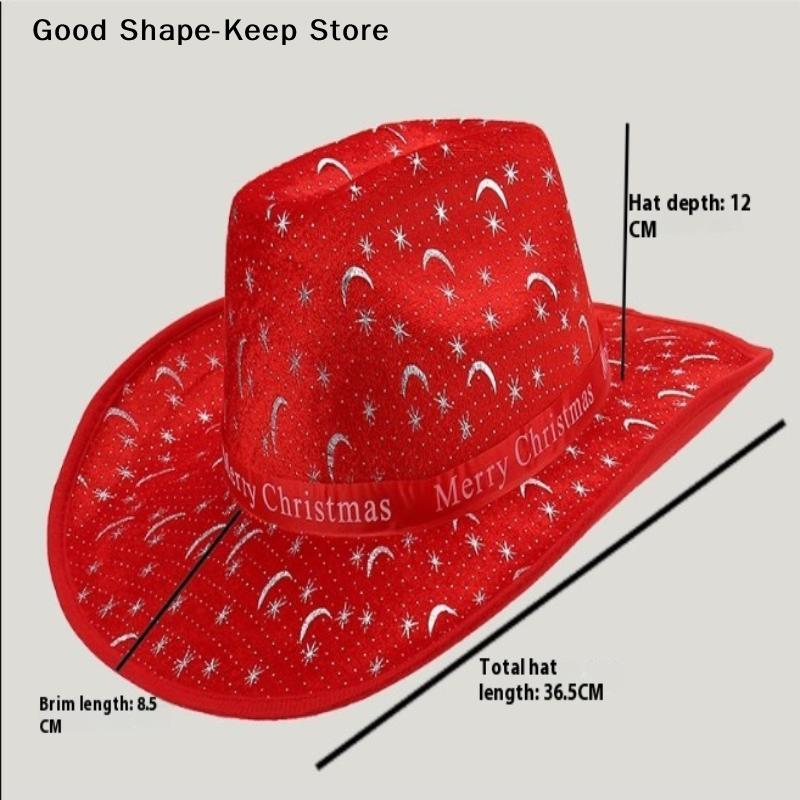 Red Christmas Cowboy Hat Santa Claus Decoration Holiday Party Props Wide Brim Cowgirl Hat Jazz Hat cowboy hat