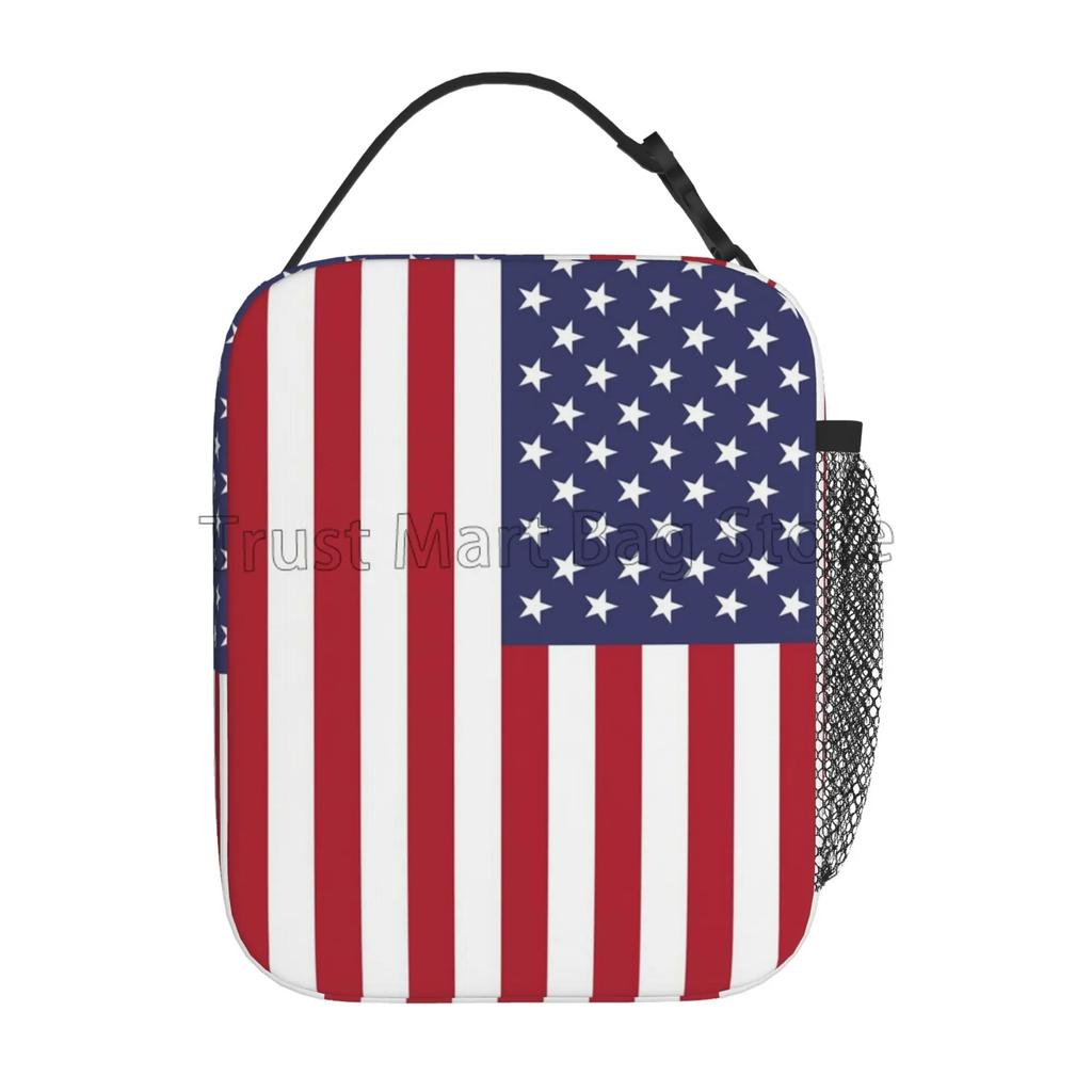 Amerikanische USA Flagge Aufdruck Lunchtasche für Damen Kinder Wiederverwendbare Tragetasche Kühlende Isolierte Brotdose für Schule Büro Arbeit Picknick
