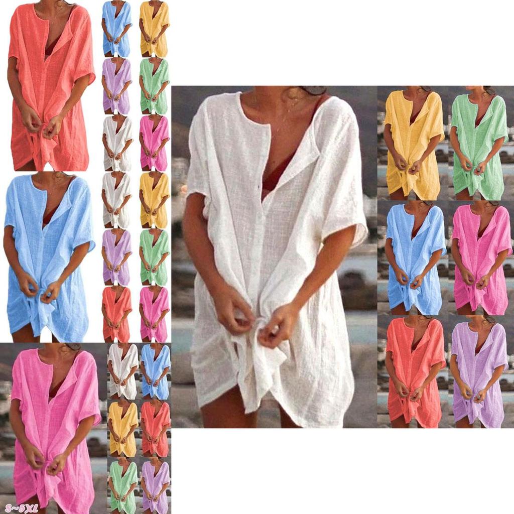 Women's Button Up Blouse Casual Comfy Top Mini Dress Plus Size S-8xl Stylish