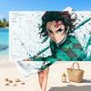 Kamado Tanjiro Printed Swim Towel, Portable Water Absorbent Towel for Beach Camping Daily Bathroom Use