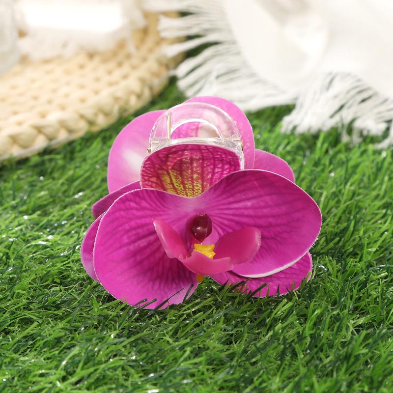 Elegant 7cm Simulated Flowers Hair Claw Durable Orchid Floral Hairpin for Weddings and Special Days