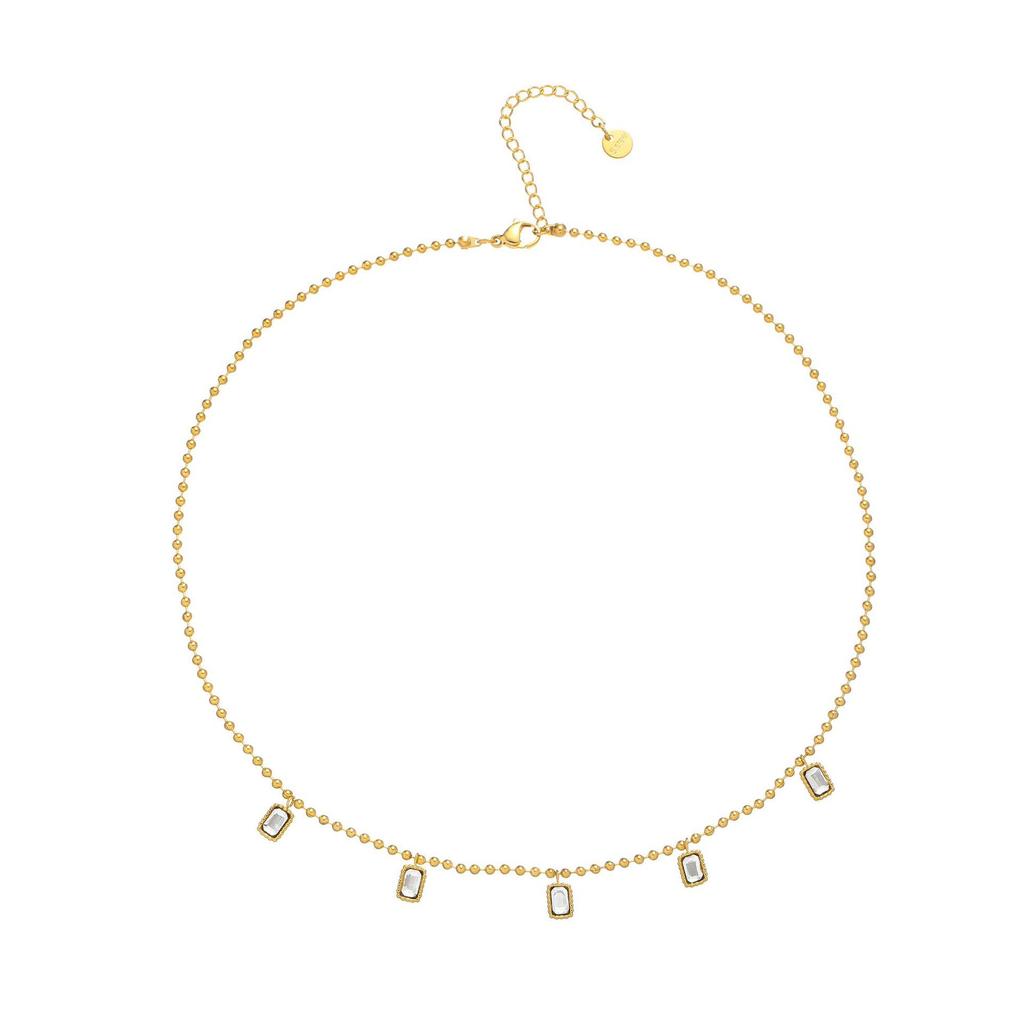 Emerald-Accented Titanium Steel Necklace - Elegant French Leaf Design