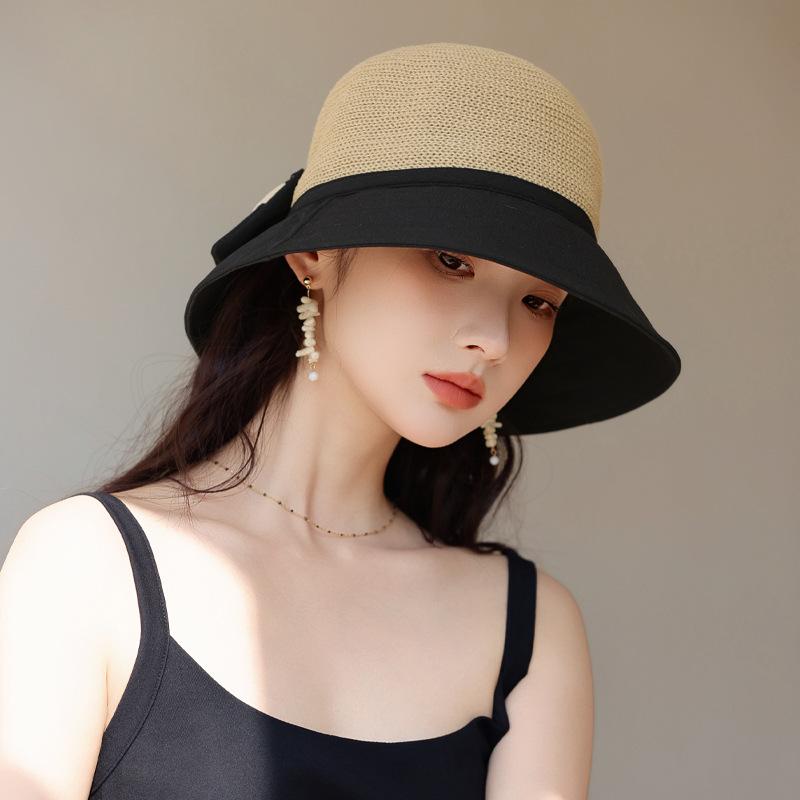 Spring and Summer New Hat Women's Sunshade Sunscreen Large Brim Sun Hat Summer Outdoor Bow Bucket Hat