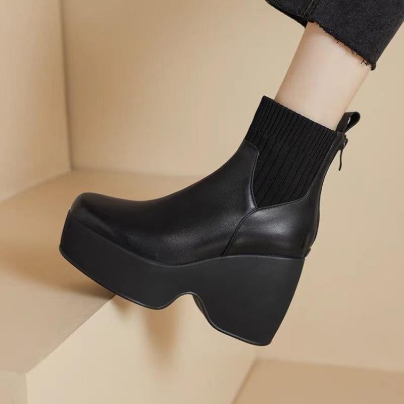 Fashion Small and Platform Women's Stretch Skinny Boots 2025 New Autumn and Winter Wool Super High Heel Booties