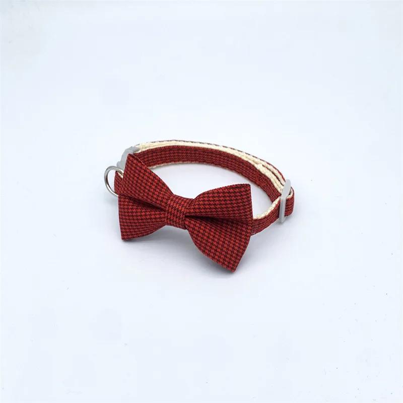 

Adjustable Cat Collar with Cute Bowknot and Bell Soft Plaid Kitten Necklace for Small Dogs Puppy Pet Accessories красный