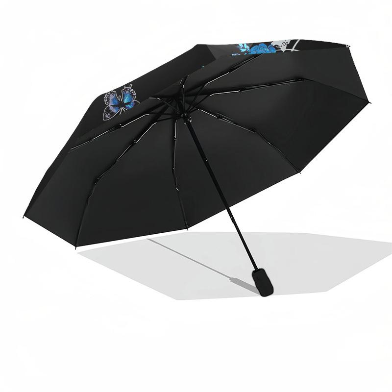 1pc Skull and Flowers Artwork Umbrella with Plastic Handle,Suitable for All Seasons UmbrellaPT580