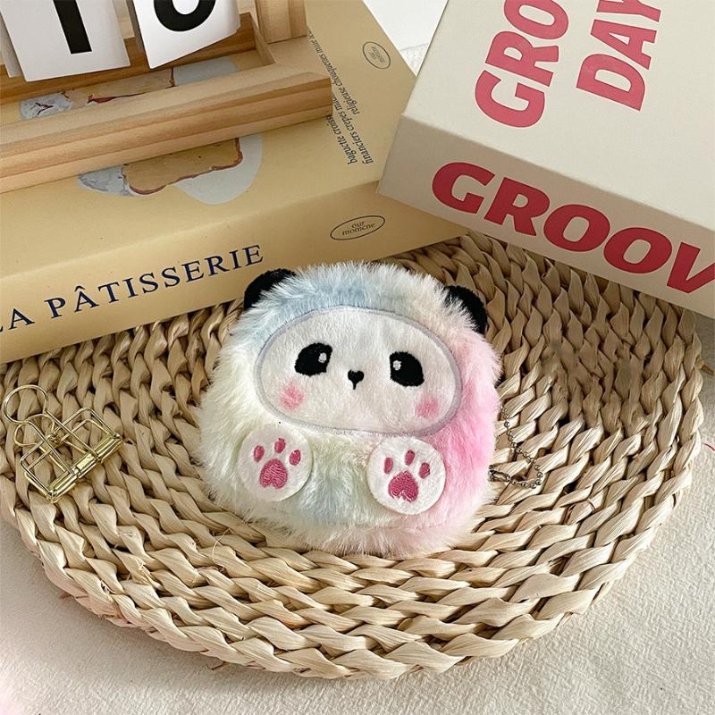Cartoon Colored Panda Plush Coin Purse Keychain Cute Miscellaneous Storage Bag Kawaii Small Bag Pendant Decoration Accessories