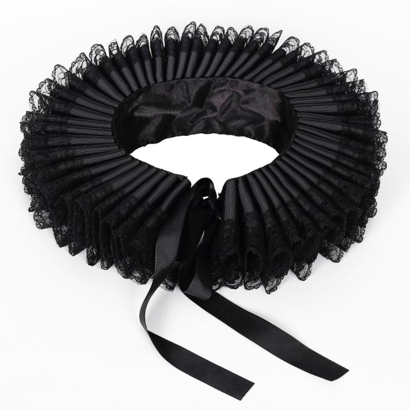 Comfortable Elizabethan Neck Ruff Victorian Ruffle Choker Adjustable Neck Ruff for Medieval Costume