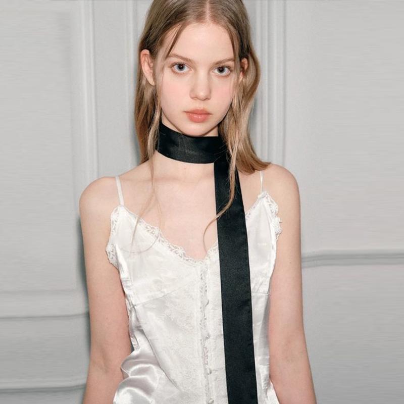 5x200cm Solid Color Silk Scarf for Women Versatile Narrow and Long Neckerchief Silk Satin Headband Fashionable Decoration Ribbon