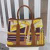2025 Canvas With Top Layer Cowhide Women's Bag Garden Handbag Large Capacity Leather Contrasting Single Shoulder Tote