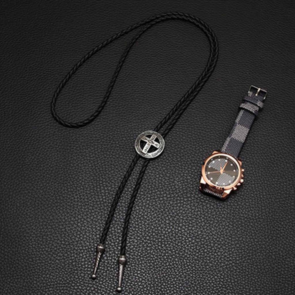 Bolo Tie för Män Western Cowboy Stil Slips med Ihålig Kors Spänne Dekorationer Kostymtillbehör