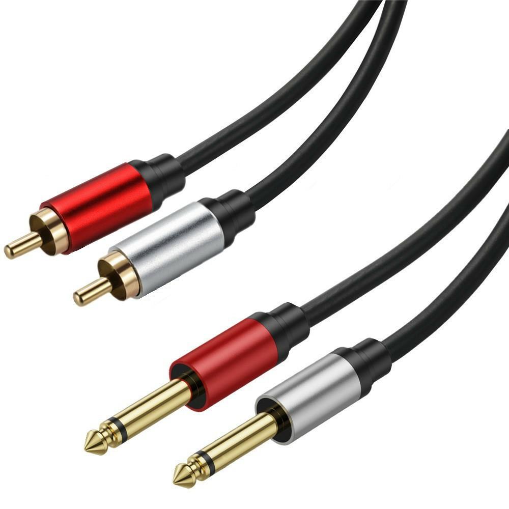 

1m Dual 1/4 inch TS to Dual RCA Stereo Audio Cable 2x 6.35mm TS to RCA Male Adapter Wire As Shown A