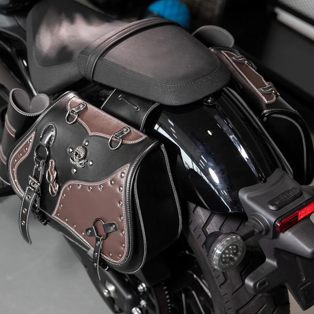 Universal Retro Motorcycle Saddlebag Throwover Saddlebags for Harley XL883 Honda Yamaha Suzuki PU Leather with Cup Side Gear Bag