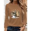 Christmas women's round neck long sleeves - Christmas snowman leopard print Christmas tree print, loose fit, machine washable