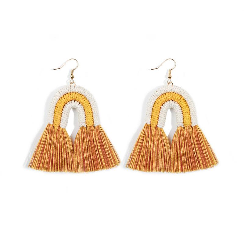 Niche design retro woven rainbow fringed earrings personalized versatile bohemian vacation long earrings
