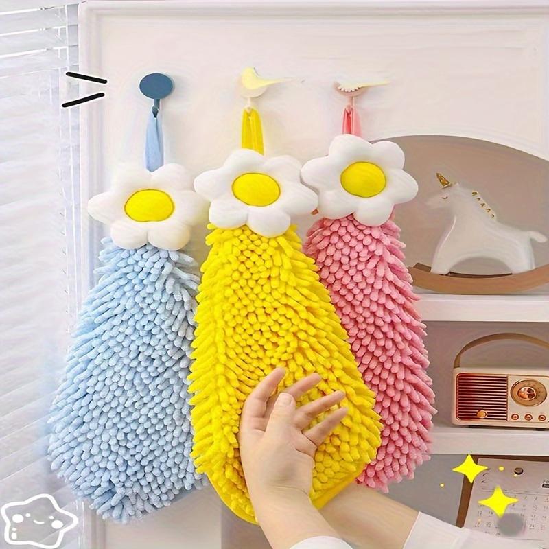 Super Soft Absorbent Kitchen Towel - Cute Egg Flower Pattern, Coral Fleece, Suitable for Hand and Cleaning Suitable for Home Cleaning