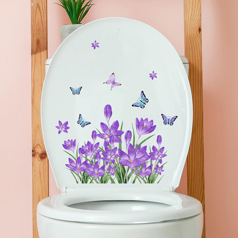 Autocolant de Perete cu Fluture și Floare Violetă Decor Baie Toaletă Sufragerie Mobilier Decorațiuni Casă Decaluri Înfrumusețează Autoadeziv Mur