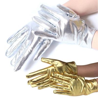 Gothic Shiny Bright Leather Gloves Long/Short Gold Silver Color Etiquette Gloves Stage Performances Clubwear Mittens Halloween