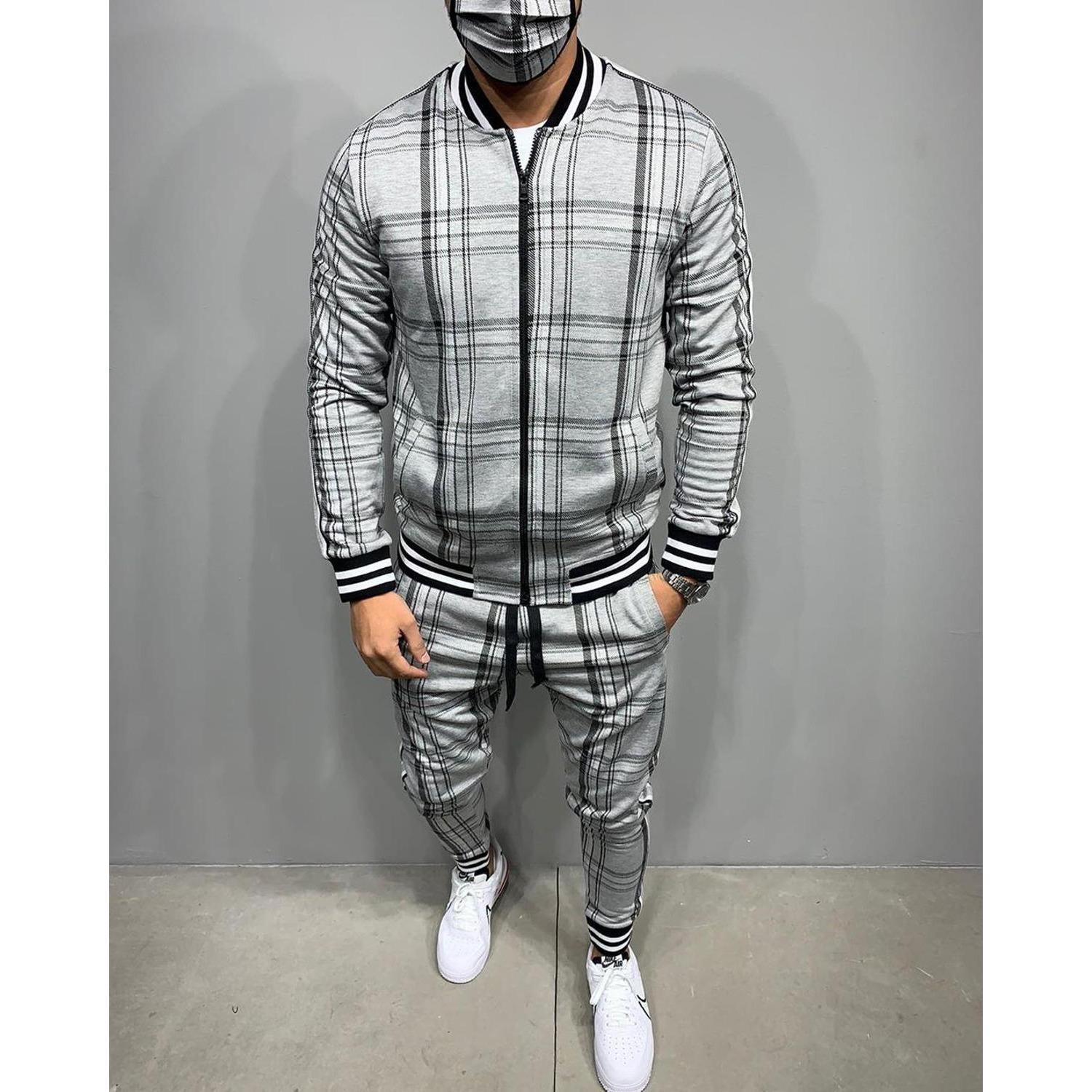 

Мужской спортивный костюм, уличный мужской спортивный костюм в клетку с 3D-принтом, куртка, модный тренд, спортивный костюм с воротником-молнией 3XL