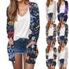 Damemote Uformelt retro-blomstret jakke med mellomlang cardigan