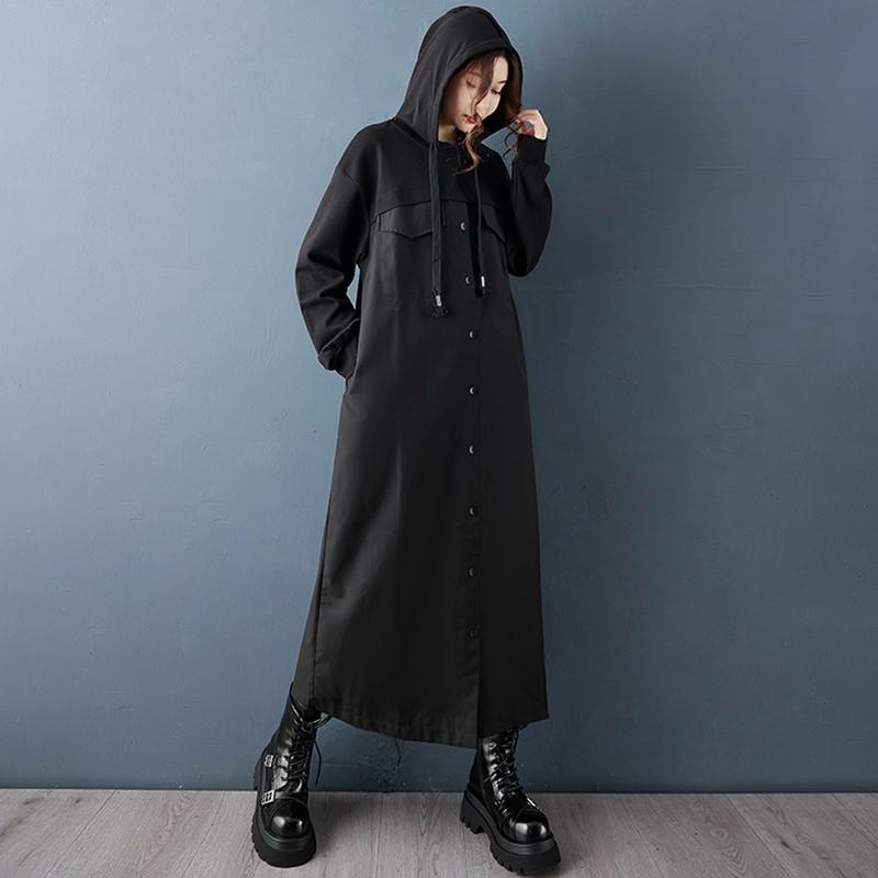Long Sleeve Plus Size Black Vintage Hooded New In Dresses for Women Spring Autumn Casual Loose Dress