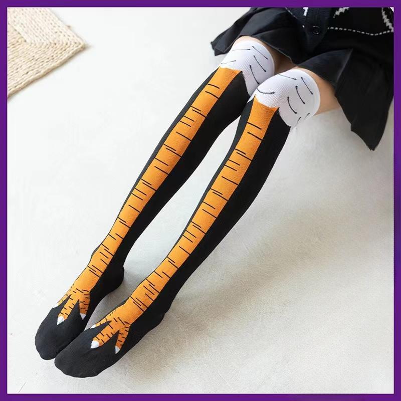 Chicken Paws Feet Socks Women Long Socks Leg Warmers Funny Cartoon Cotton Chicken Leg Claw 3D Print Over Knee Socks Stockings