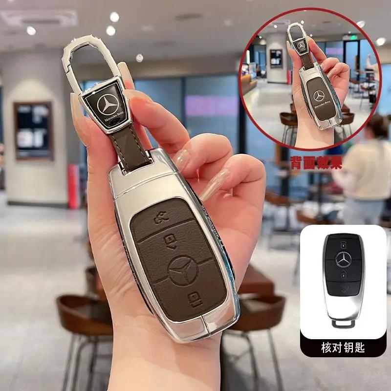 Leather Car Key Case Remote Cover Shell Bag Holder Fob For Mercedes Benz A B C E S Class S400L CLA CLS GLC GLE GLS EQE EQS AMG