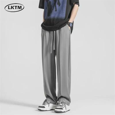 LKTM Men's Ice Silk Casual Wide-Leg Pants - Elastic Waist, American Fashion Brand, Summer-Ready.