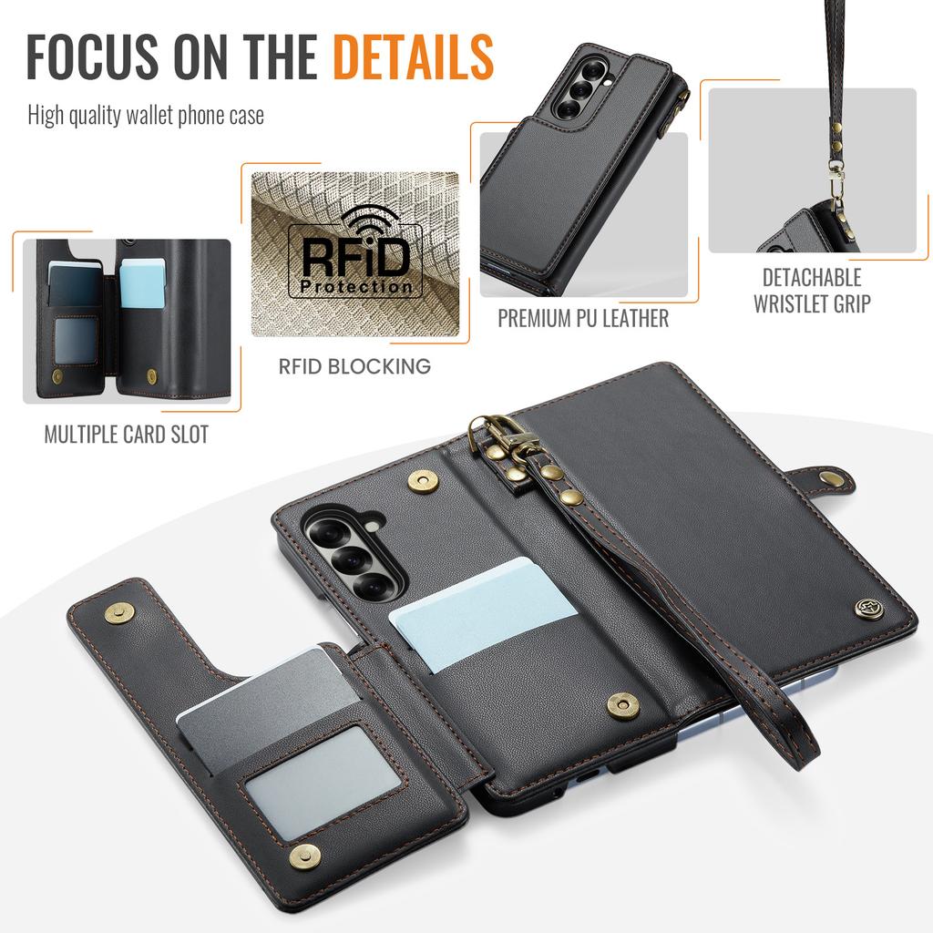 Premium Leather Case for Samsung Galaxy Z Fold 7 Fold6 Lanyard Card Holder Wallet RFID Blocking Protection Anti-drop Phone Cover