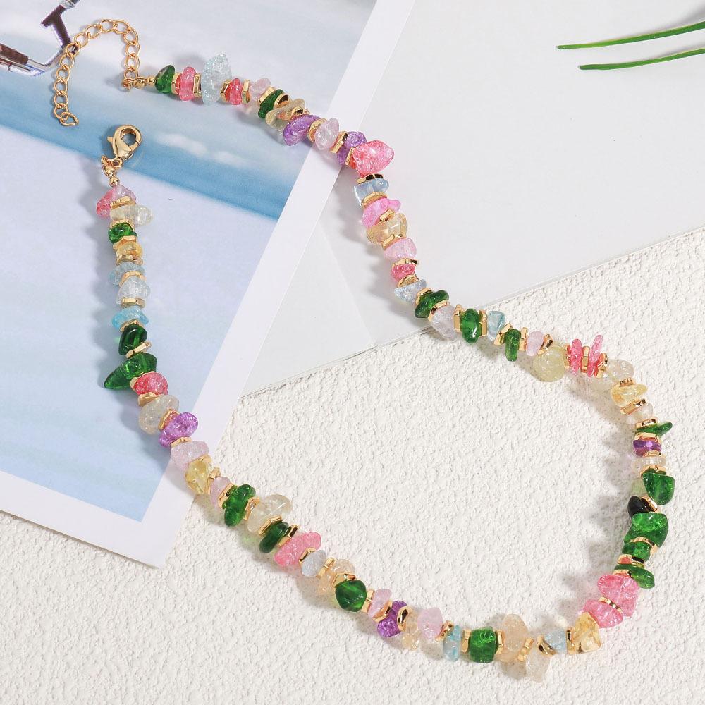 GEMCHIC Women s Colorful Natural Stone Beaded Choker Necklace and Bracelet Set, Irregular Geometric Handmade Jewelry