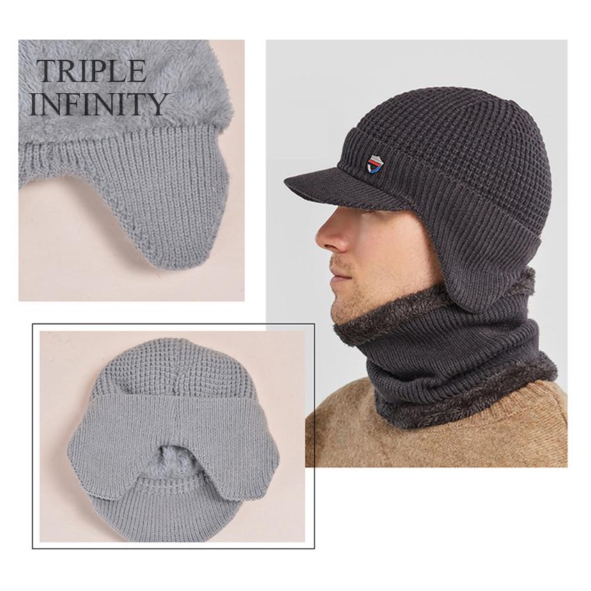 Winter Men Hat Outdoor Ear Protection Warm Thick Bicycle Knitted Cap Scarf Windproof Visors Baseball Cap Male