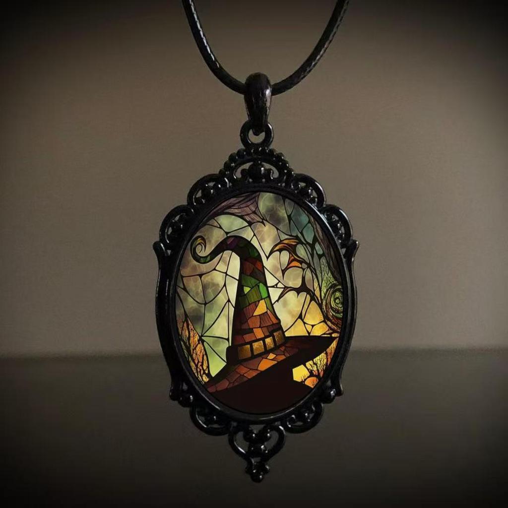 Vintage Oval Glass Alloy Pendant Necklace Jewelry