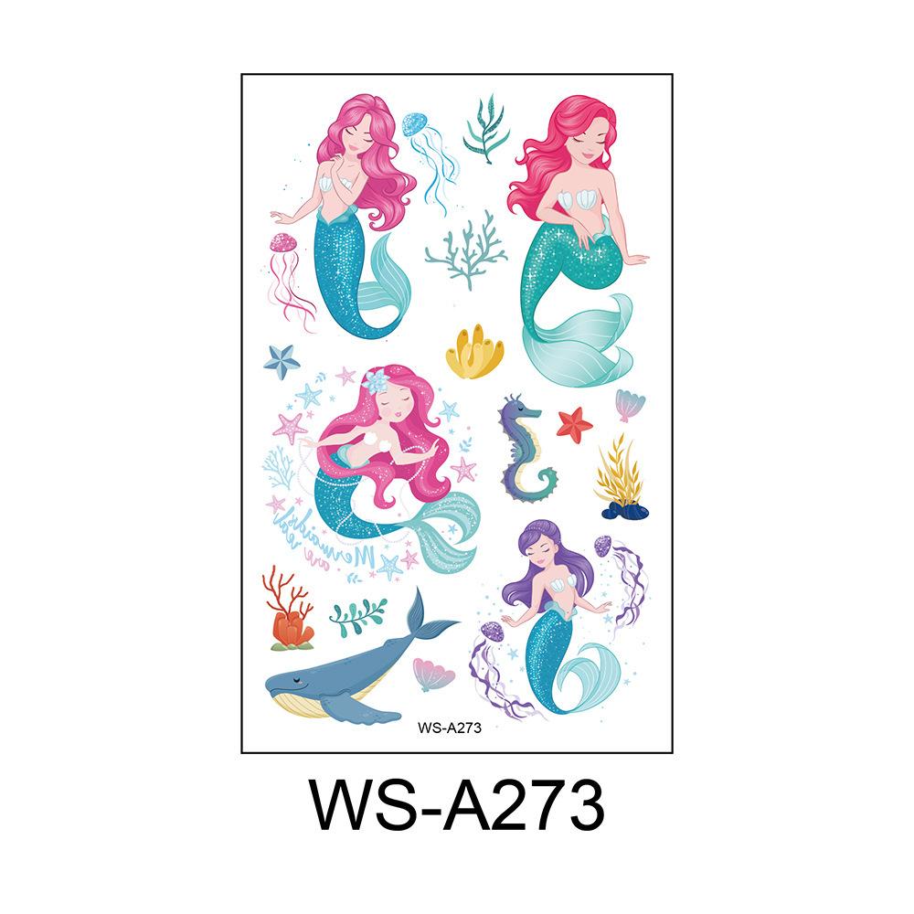 Children's Cartoon Mermaid Tattoo Sticker Pink Princess Waterproof Cute Fun Disposable Bonus Sticker