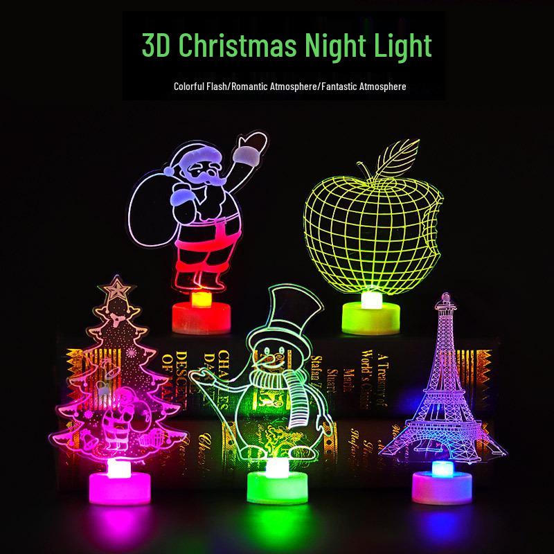 Acrylic LED Seven-Color Christmas Night Light: Snowman, Santa Claus, Apple, Eiffel Tower Luminous Toy