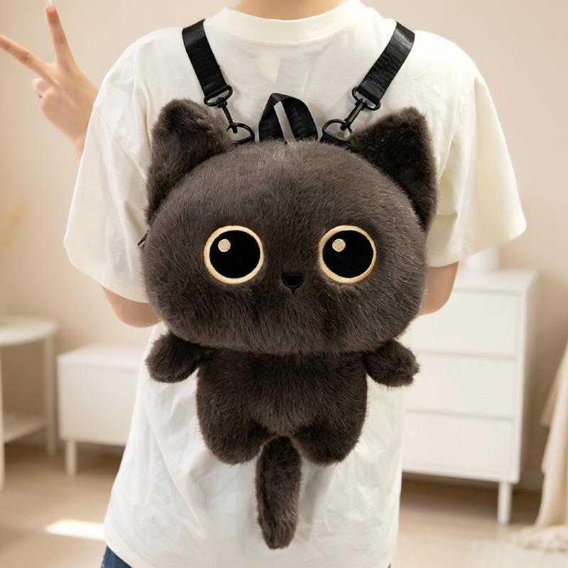 Zaino Giocattolo Peluche Gatto Occhi Grandi Adorabile da 50 Cm Gatto Siamese Carino Gatto Nero Gatto Tricolore Bambole Zaino Bel Regalo di Compleanno